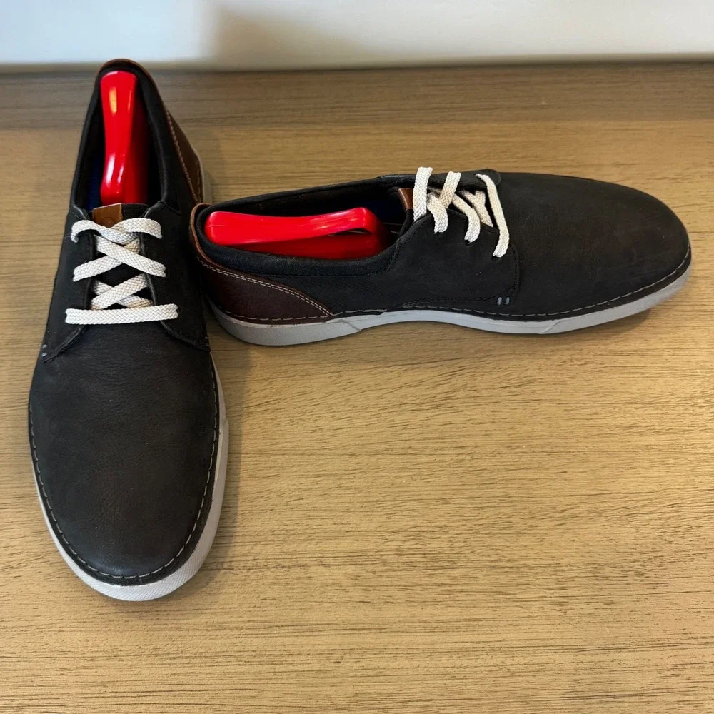 Clarks Collection Men 9 EU 42 Navy Blue Leather Derby Shoes Grey Sole‎ Lace Up